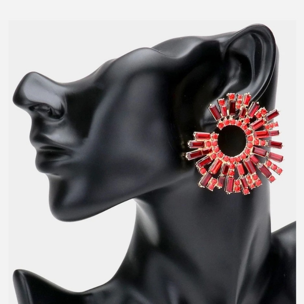 Rich Red Rhinestone Earrings